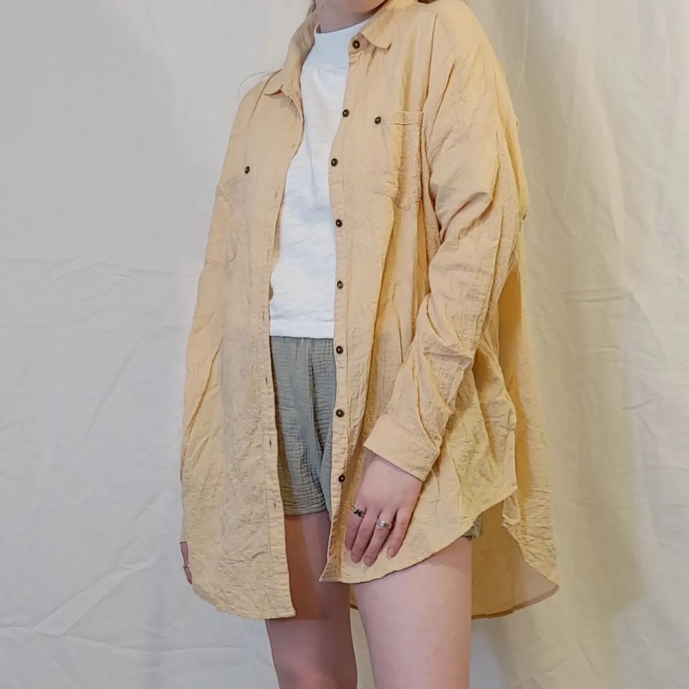 free people • dusty yellow gauzy button-up